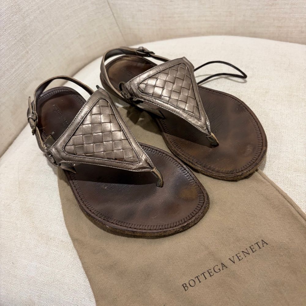 Bottega Veneta Bronze Woven Nappa Slingback Thongs Sandals - Size 36.5 / 6.5